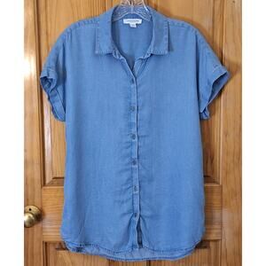 beachlunchlounge Shirt Women's Small Woven Lyocell Blue Coastal Cowgirl Beachy
